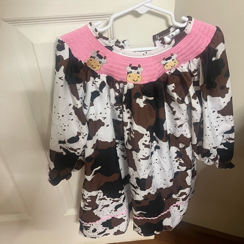 Cow Print Pink Yoke Girls Dress